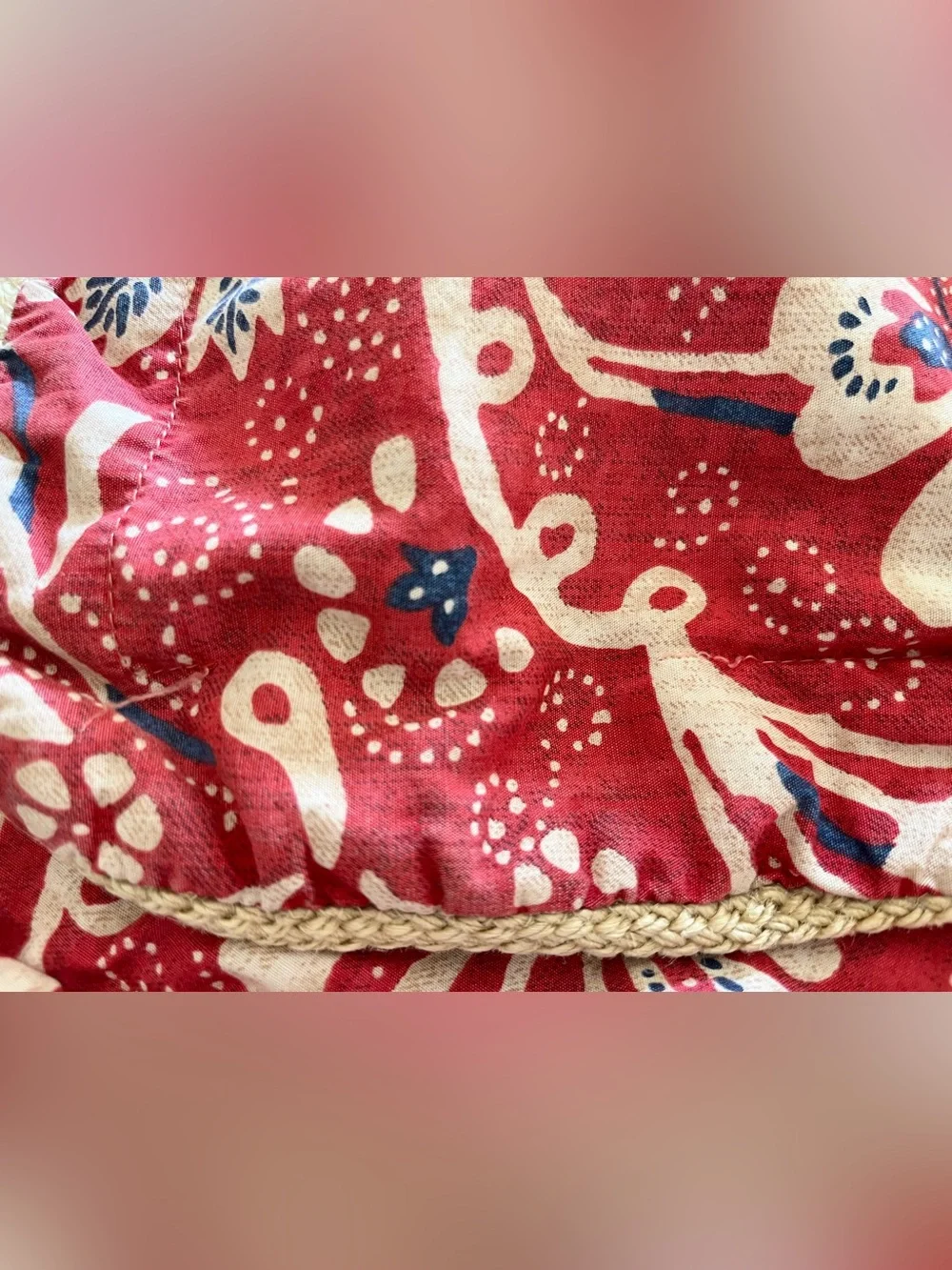 x2 Ralph Lauren Villa Martine KING Pillow Shams Red Blue Floral Jute Trim Cotton